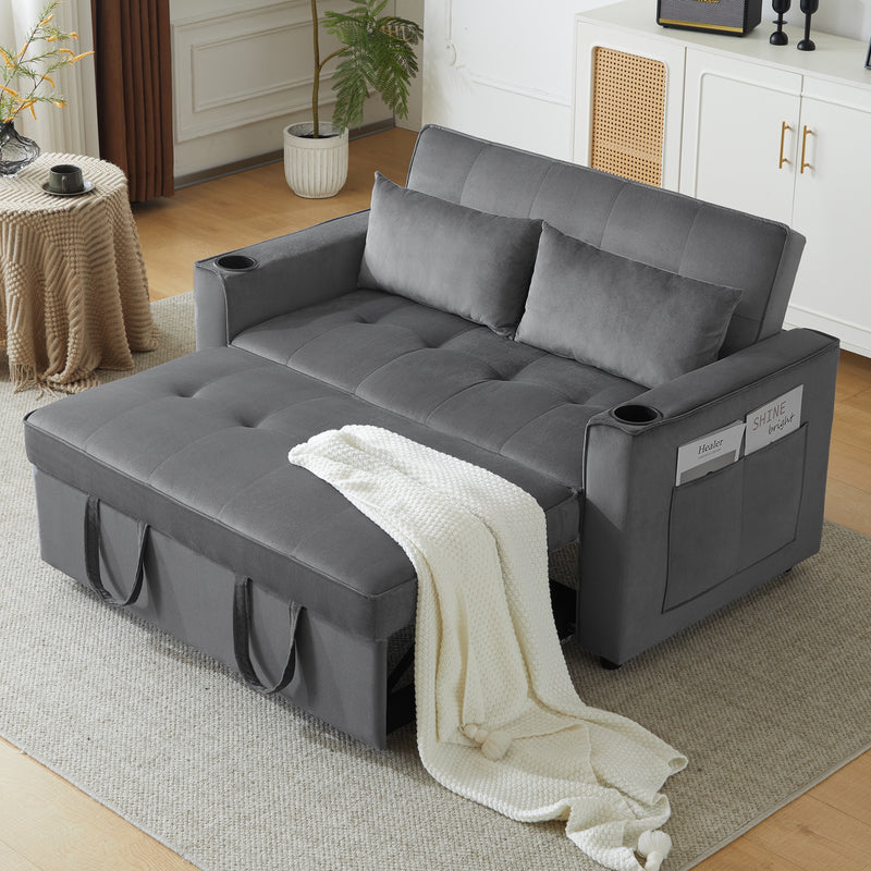 Canapé convertible 2 places en velours gris dossier inclinable (3 positions) BAMAH