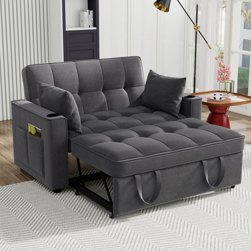 Canapé convertible 2 places en velours gris dossier inclinable (3 positions) BAMAH
