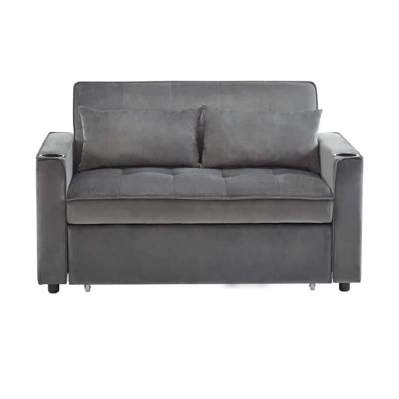 Canapé convertible 2 places en velours gris dossier inclinable (3 positions) BAMAH