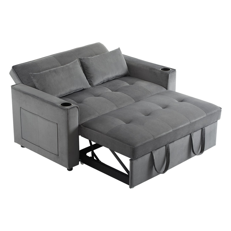Canapé convertible 2 places en velours gris dossier inclinable (3 positions) BAMAH