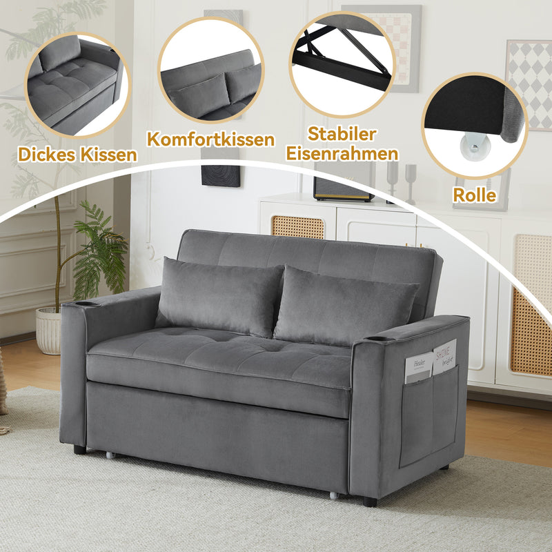 Canapé convertible 2 places en velours gris dossier inclinable (3 positions) BAMAH