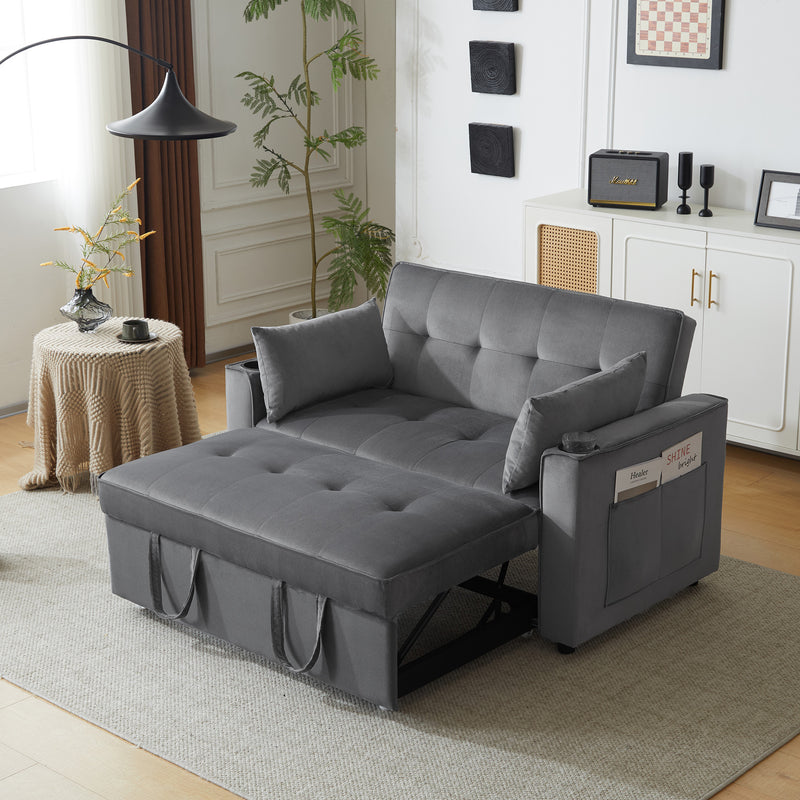 Canapé convertible 2 places en velours gris dossier inclinable (3 positions) BAMAH