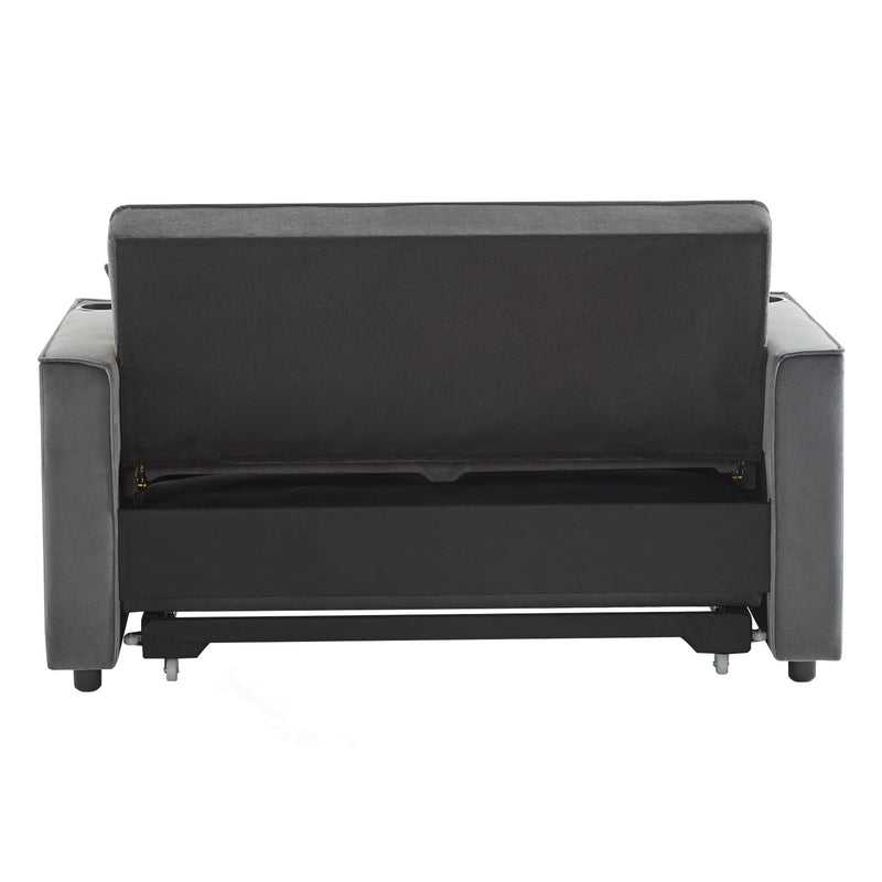 Canapé convertible 2 places en velours gris dossier inclinable (3 positions) BAMAH