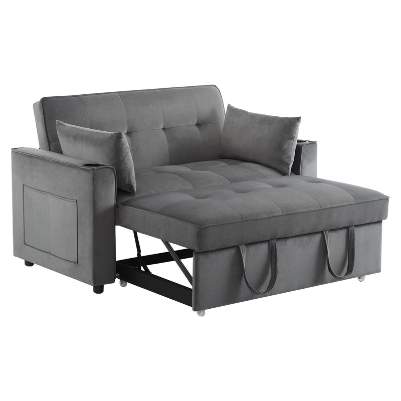 Canapé convertible 2 places en velours gris dossier inclinable (3 positions) BAMAH