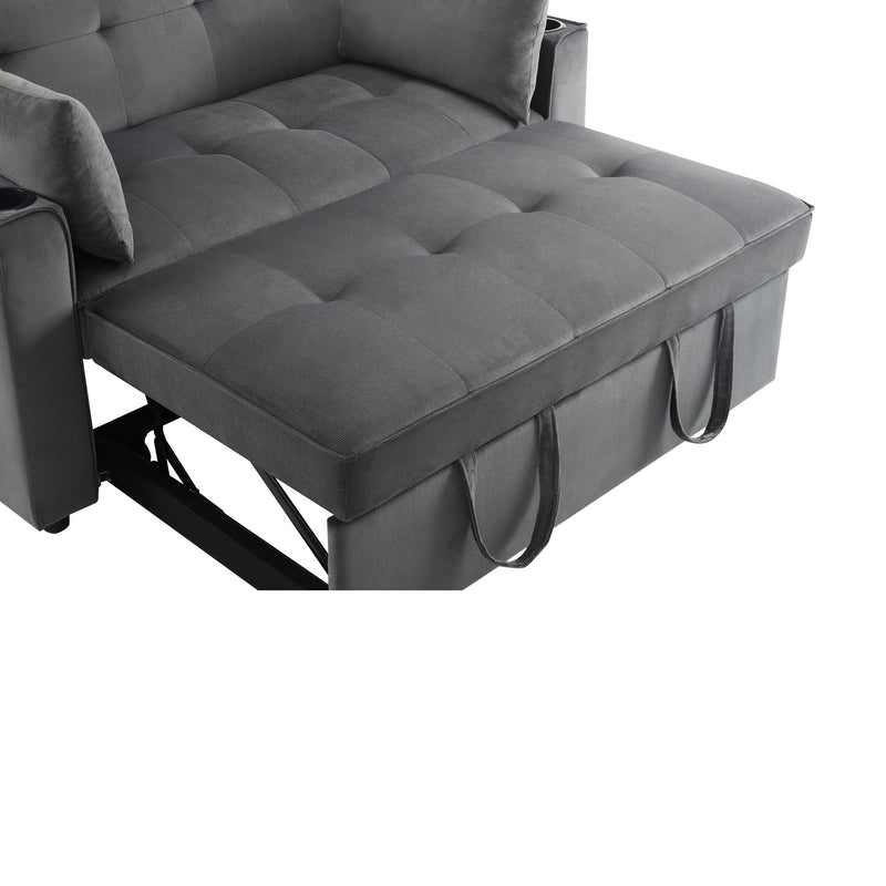 Canapé convertible 2 places en velours gris dossier inclinable (3 positions) BAMAH