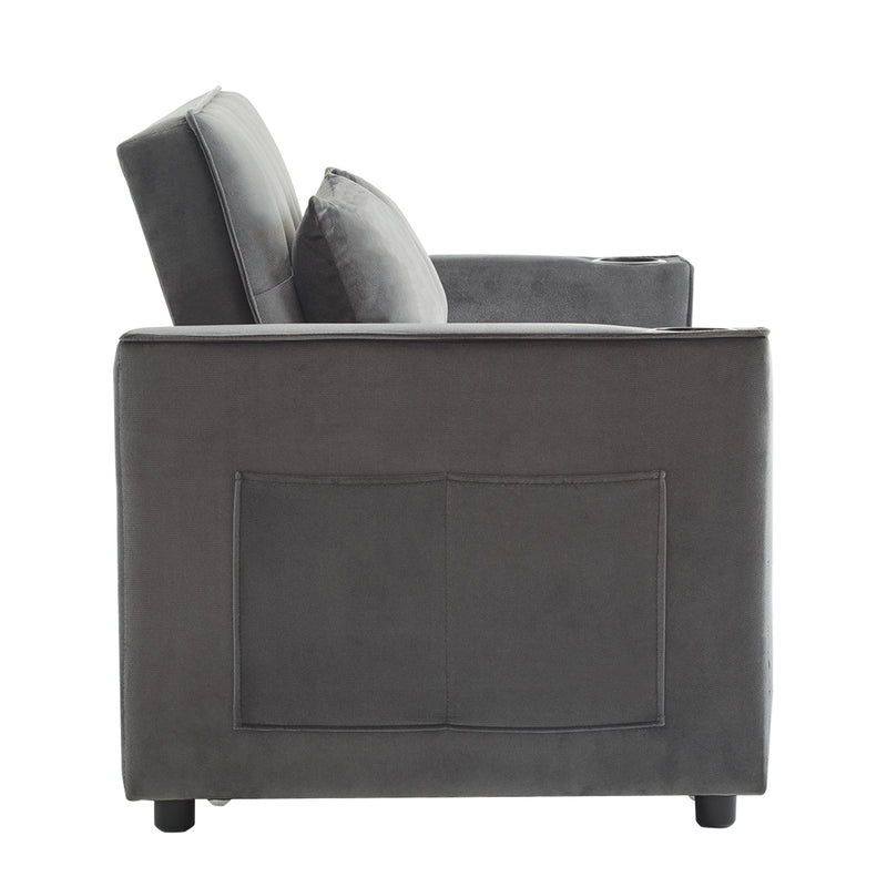 Canapé convertible 2 places en velours gris dossier inclinable (3 positions) BAMAH