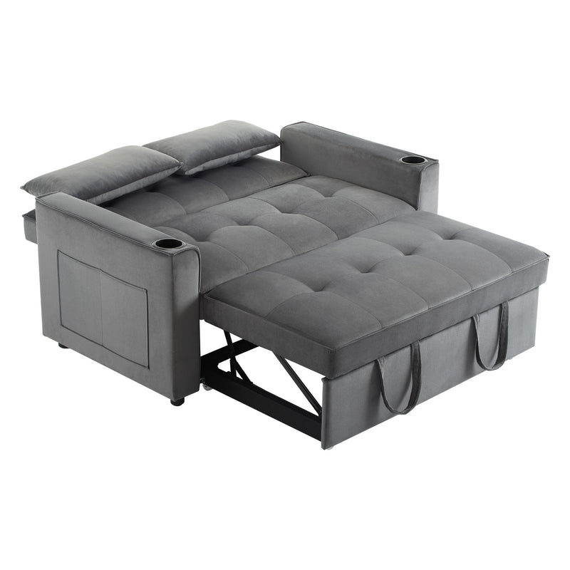 Canapé convertible 2 places en velours gris dossier inclinable (3 positions) BAMAH