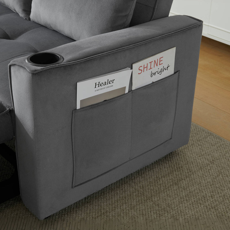Canapé convertible 2 places en velours gris dossier inclinable (3 positions) BAMAH