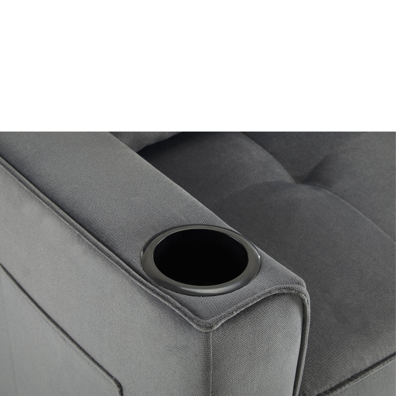 Canapé convertible 2 places en velours gris dossier inclinable (3 positions) BAMAH