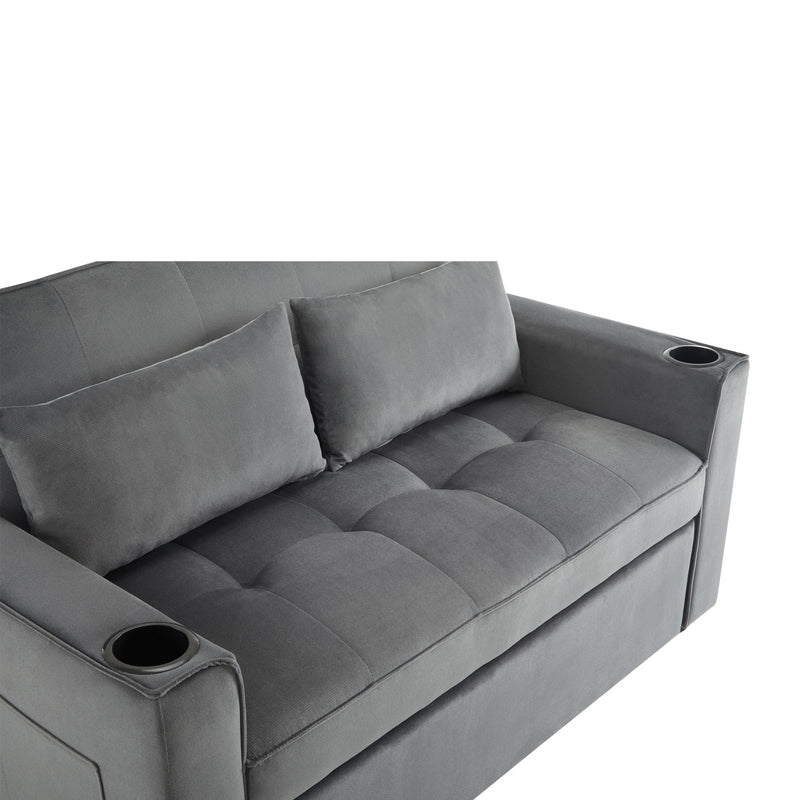 Canapé convertible 2 places en velours gris dossier inclinable (3 positions) BAMAH