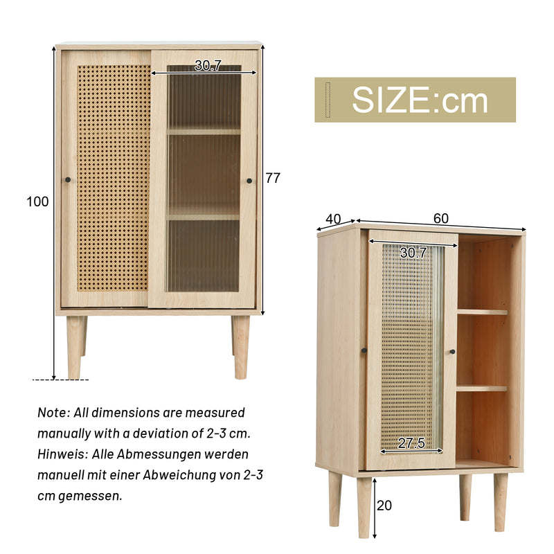 Buffet effet bois avec portes en rotin portes coulissantes en verre BAMPHUDS