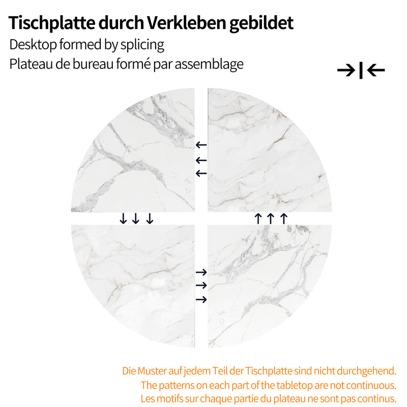 Table à manger ronde effet blanc marbre et piétement métallique doré 100x100cm BARBULE
