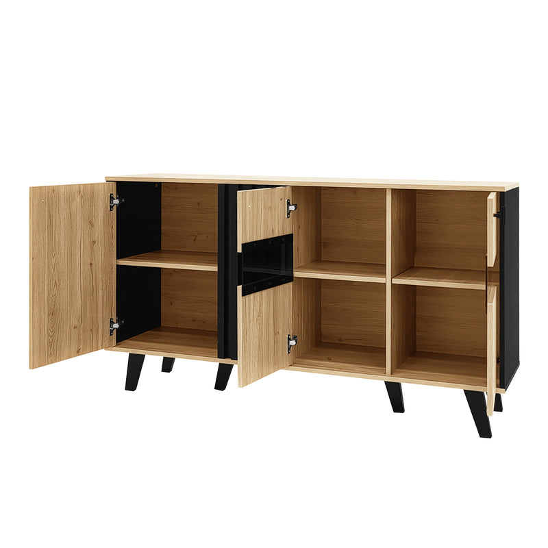 Buffet armoire en bois et noir verre teinté avec éclairage LED 140x78.5x41cm BHETTER