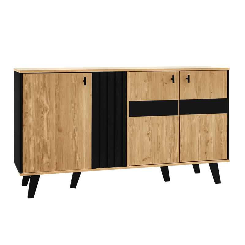 Buffet armoire en bois et noir verre teinté avec éclairage LED 140x78.5x41cm BHETTER