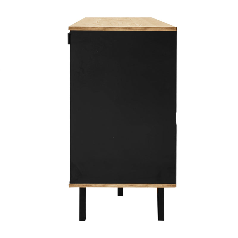 Buffet armoire en bois et noir verre teinté avec éclairage LED 140x78.5x41cm BHETTER