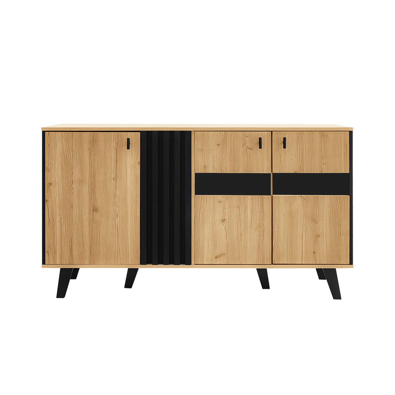 Buffet armoire en bois et noir verre teinté avec éclairage LED 140x78.5x41cm BHETTER