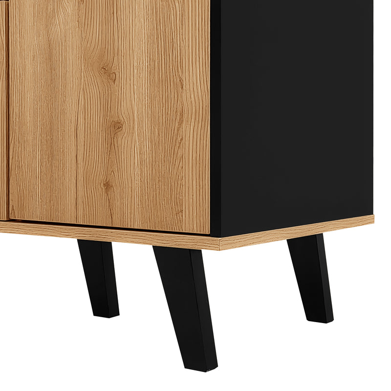 Buffet armoire en bois et noir verre teinté avec éclairage LED 140x78.5x41cm BHETTER