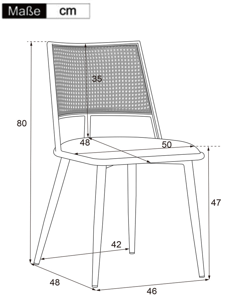 Lot de 2 chaises de salle à manger élégant en PU blanc dossier en rotin et pieds noirs BHIHNOL