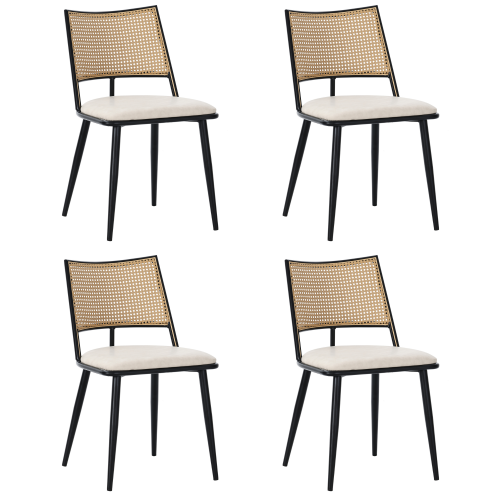 Ensemble table et chaises de salle à manger de style moderne et simple avec plateau en verre transparent et dossier en rotin PE LOSSIRS+BHIHNOL*2