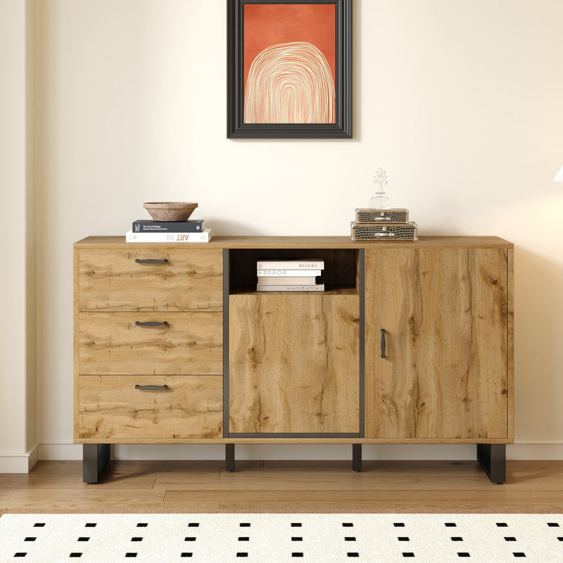 Buffet effet bois 2 portes 3 tiroirs 150*38*77cm BILVIR