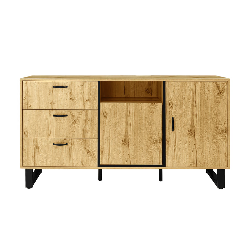 Buffet effet bois 2 portes 3 tiroirs 150*38*77cm BILVIR