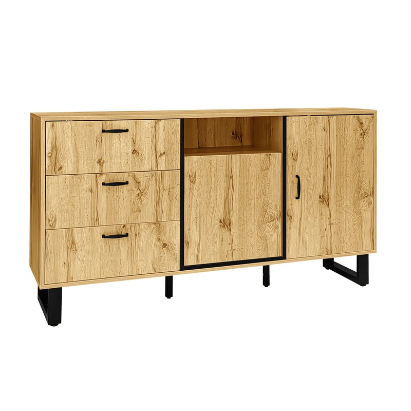 Buffet effet bois 2 portes 3 tiroirs 150*38*77cm BILVIR