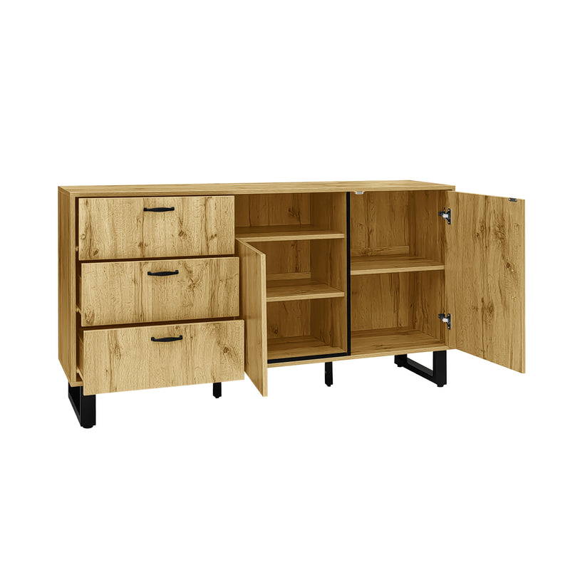 Buffet effet bois 2 portes 3 tiroirs 150*38*77cm BILVIR