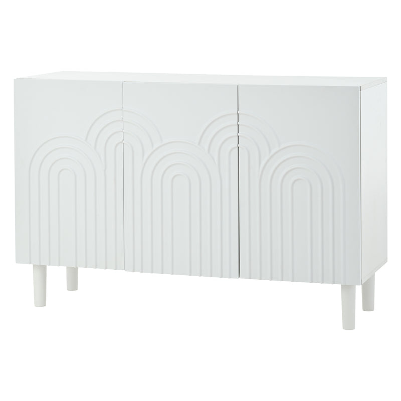 Buffet blanc avec motifs géométriques en relief 3 portes de rangement BIODYNAM
