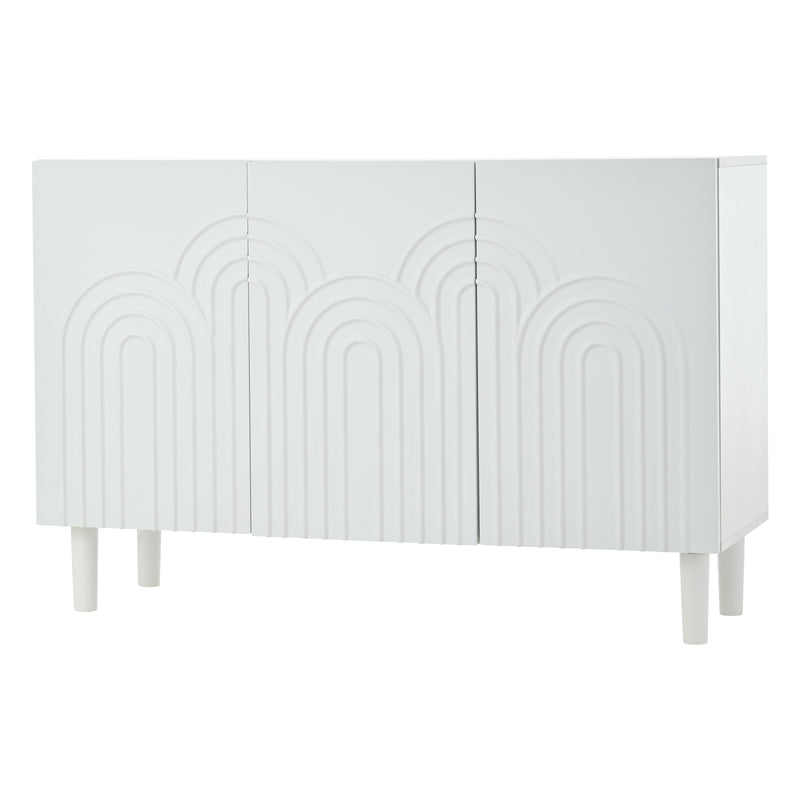 Buffet blanc avec motifs géométriques en relief 3 portes de rangement BIODYNAM