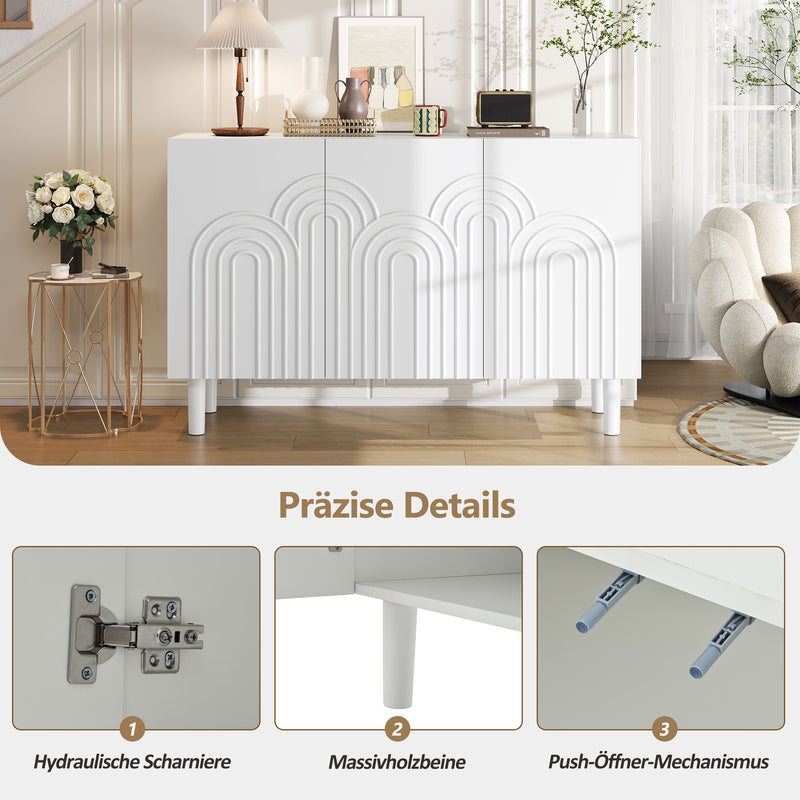 Buffet blanc avec motifs géométriques en relief 3 portes de rangement BIODYNAM