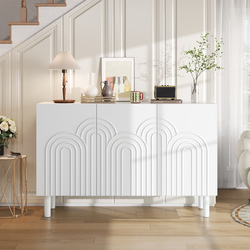 Buffet blanc avec motifs géométriques en relief 3 portes de rangement BIODYNAM
