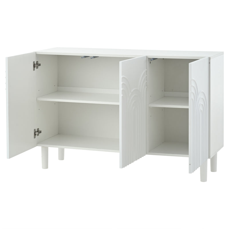 Buffet blanc avec motifs géométriques en relief 3 portes de rangement BIODYNAM