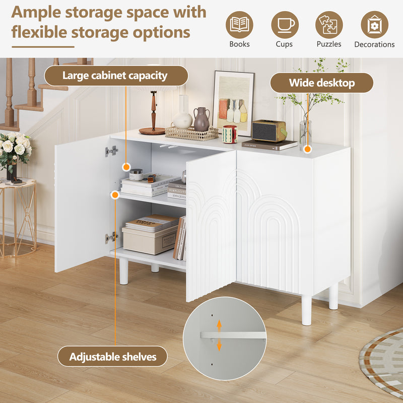 Buffet blanc avec motifs géométriques en relief 3 portes de rangement BIODYNAM