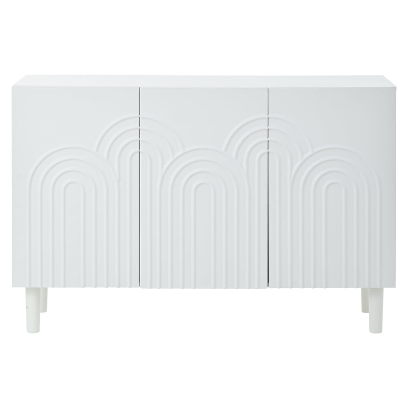 Buffet blanc avec motifs géométriques en relief 3 portes de rangement BIODYNAM