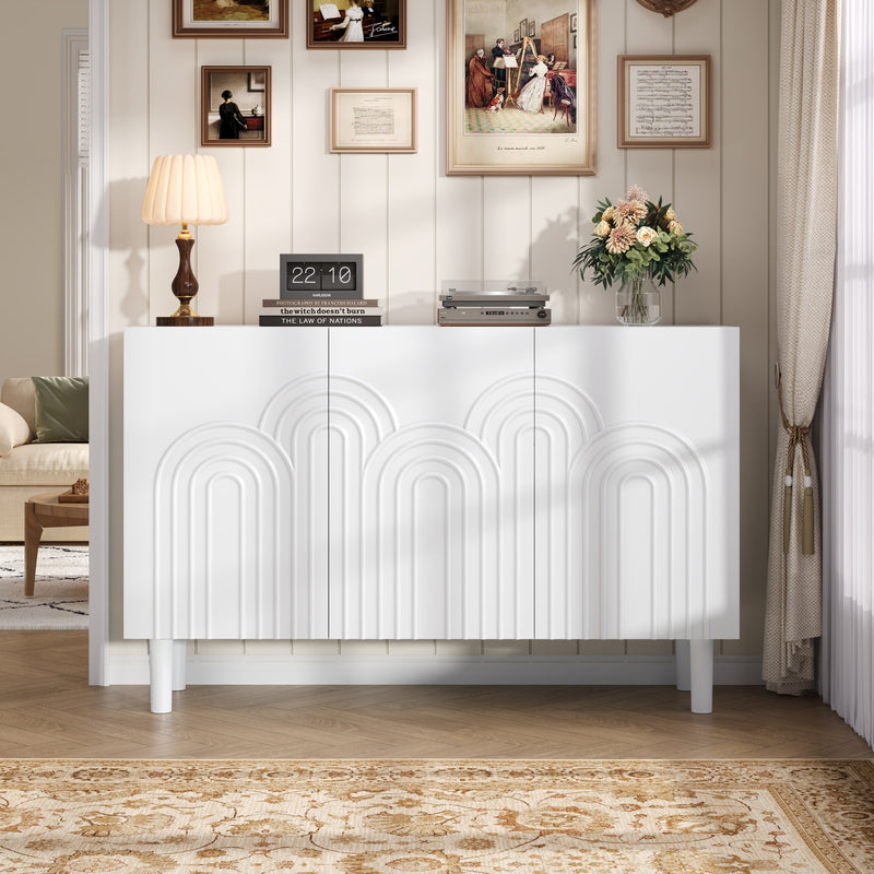 Buffet blanc avec motifs géométriques en relief 3 portes de rangement BIODYNAM