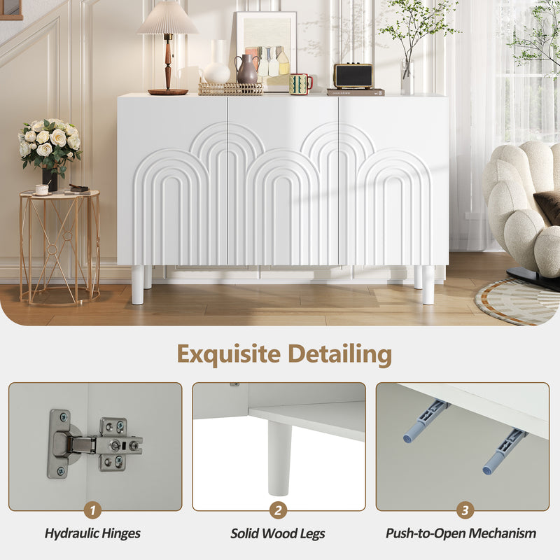 Buffet blanc avec motifs géométriques en relief 3 portes de rangement BIODYNAM