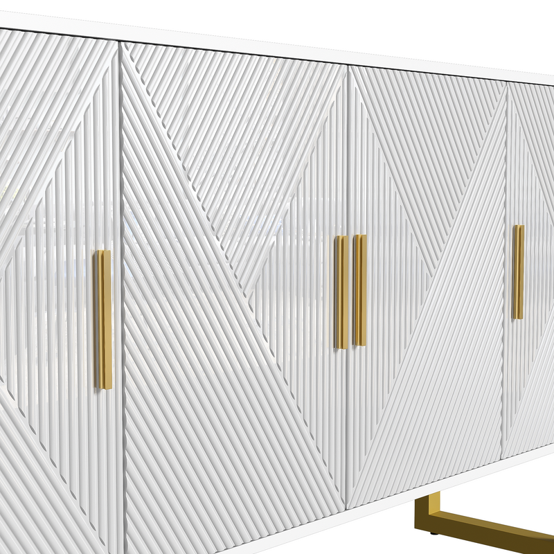 Buffet luxe blanc laqué portes texturées et accents dorées BOCAS