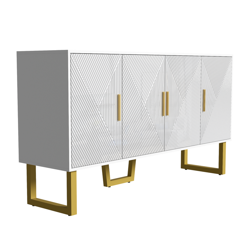 Buffet luxe blanc laqué portes texturées et accents dorées BOCAS