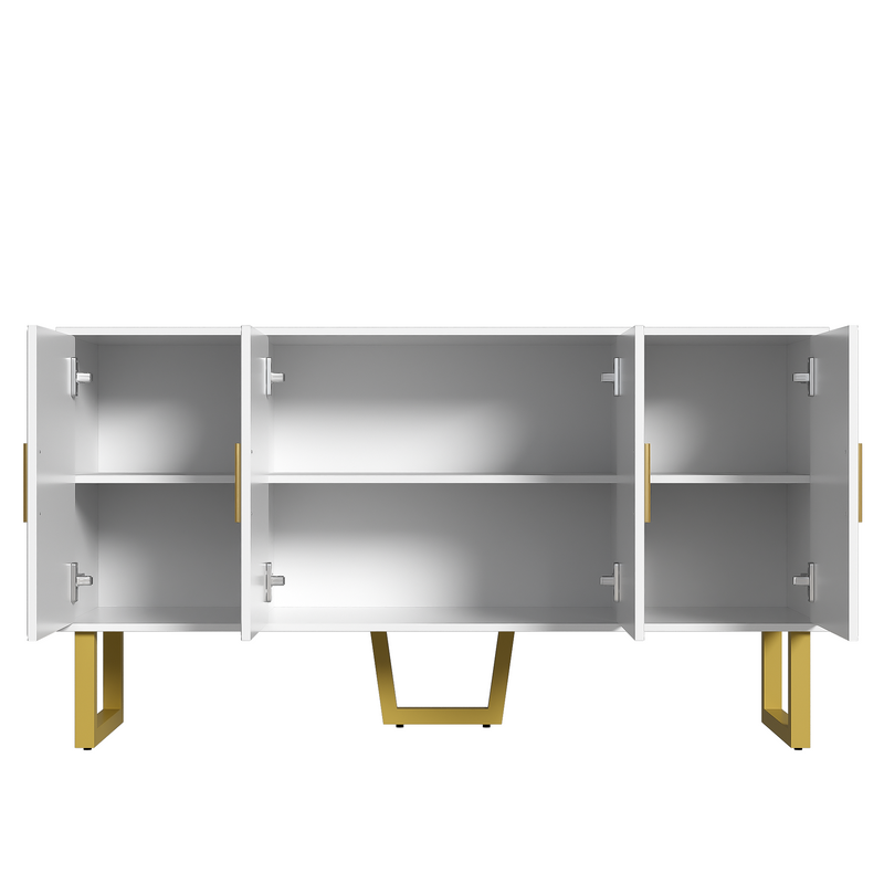 Buffet luxe blanc laqué portes texturées et accents dorées BOCAS