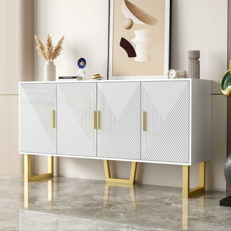 Buffet luxe blanc laqué portes texturées et accents dorées BOCAS
