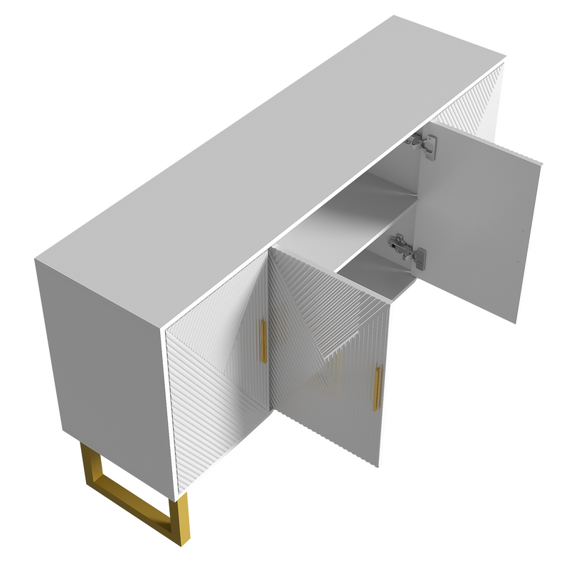 Buffet luxe blanc laqué portes texturées et accents dorées BOCAS