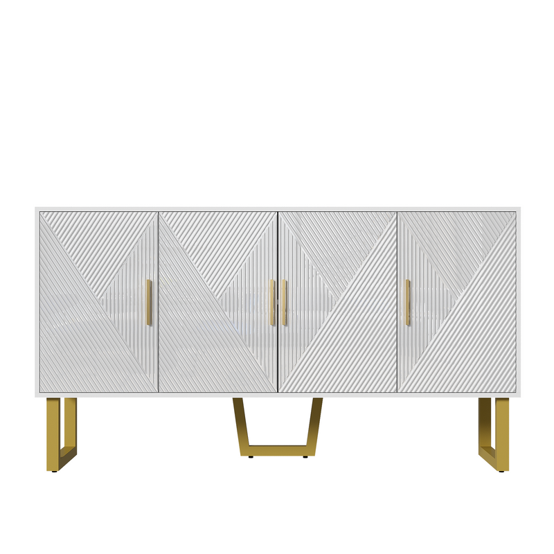 Buffet luxe blanc laqué portes texturées et accents dorées BOCAS
