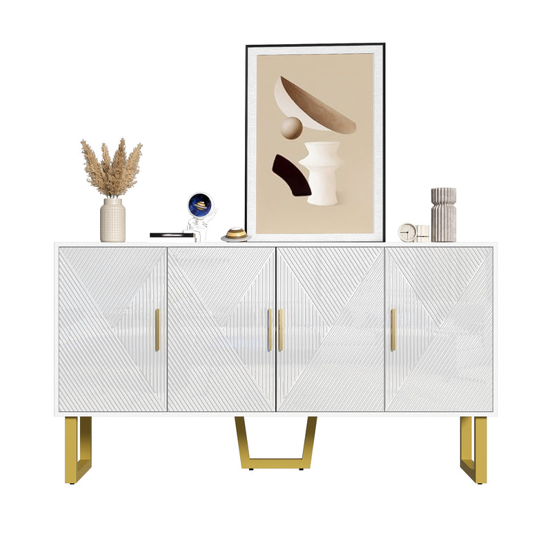 Buffet luxe blanc laqué portes texturées et accents dorées BOCAS