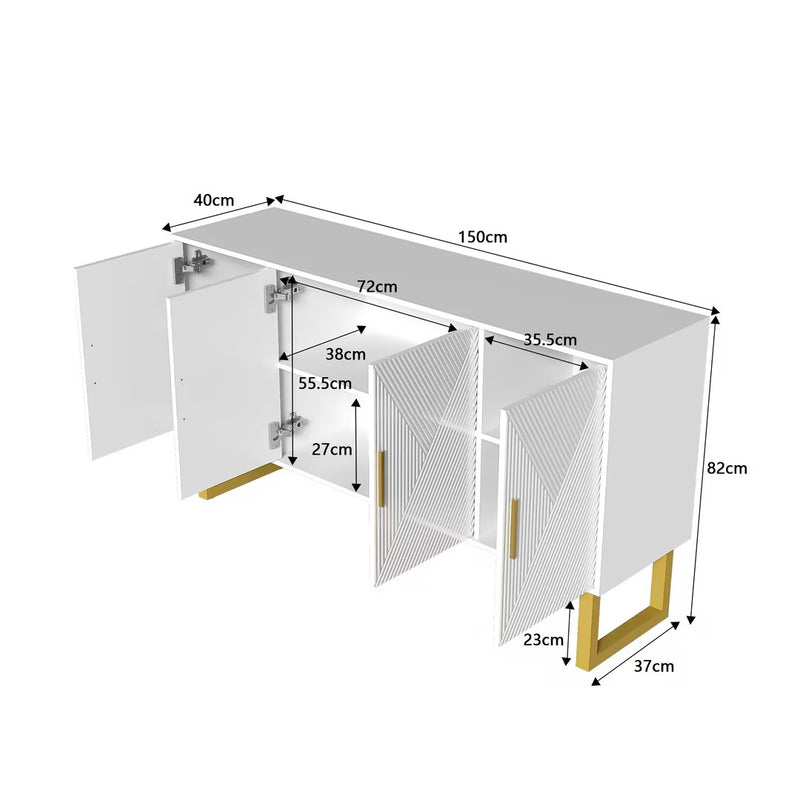 Buffet luxe blanc laqué portes texturées et accents dorées BOCAS