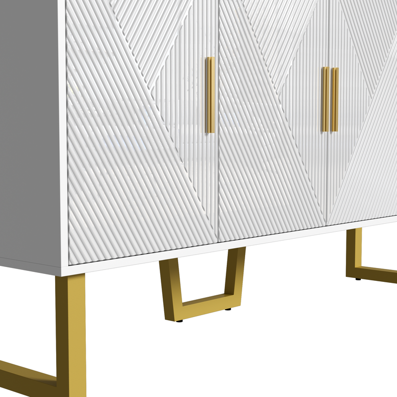 Buffet luxe blanc laqué portes texturées et accents dorées BOCAS