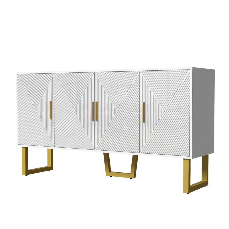 Buffet luxe blanc laqué portes texturées et accents dorées BOCAS