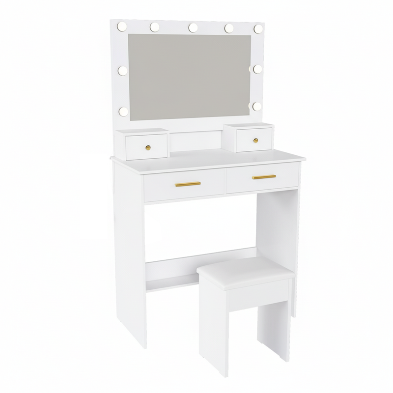 Coiffeuse de maquillage "hollywood" avec miroir 10 ampoules led à 3 niveaux, station d&