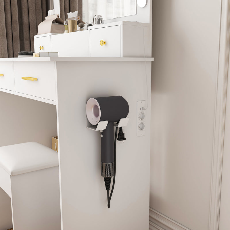 Coiffeuse de maquillage "hollywood" avec miroir 10 ampoules led à 3 niveaux, station d&