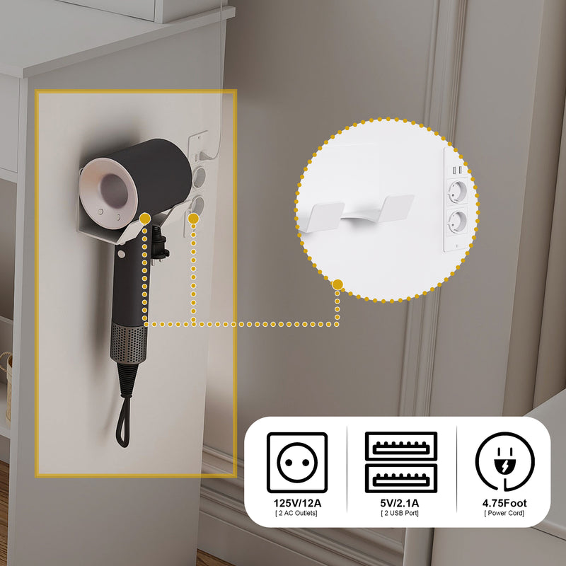 Coiffeuse de maquillage "hollywood" avec miroir 10 ampoules led à 3 niveaux, station d&