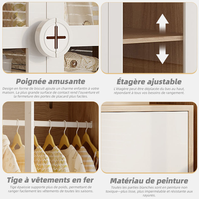 Ensemble de armoire portes vitrées + commode 4 tiroirs bicolores BOMBYX